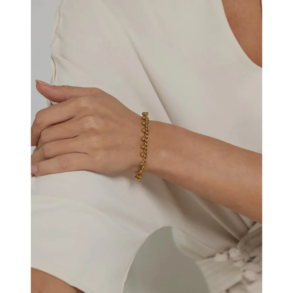 NEW 18K Gold Plated Bead Link Chain Bracelet - Picture 6 of 9